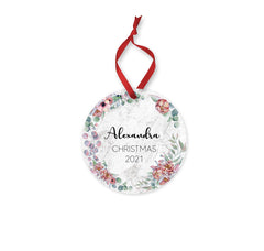 Personalised First Christmas Baby Girl Boy Initial Eucalyptus Greenery Marble Style Ceramic Round Decoration Ornament Keepsake Marble Effect - Craftellery