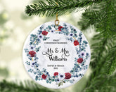Personalised Floral Frame Design Christmas ornament, First Christmas Married ornament, Floral Frame Marble Christmas ornament, Ornaments - Craftellery