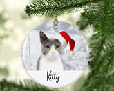 Pet with Santa Hat Christmas Ornament - Ceramic or MDF Christmas Tree ornament - Pet Photo Ornament - Cat or Dog - Christmas Pet Ornament - Craftellery