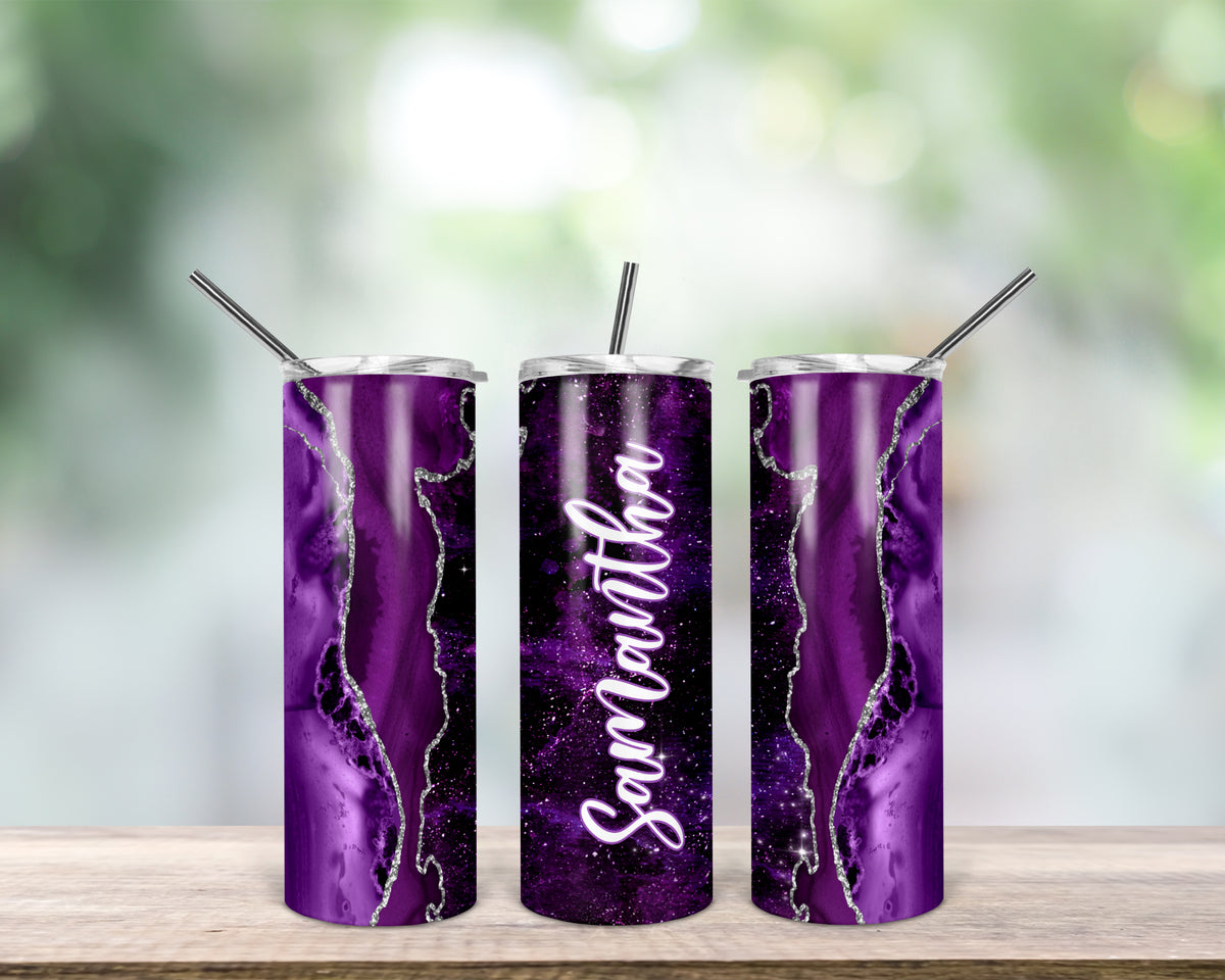 Personalised Skinny Tumbler | Purple Marble Effect with your Name