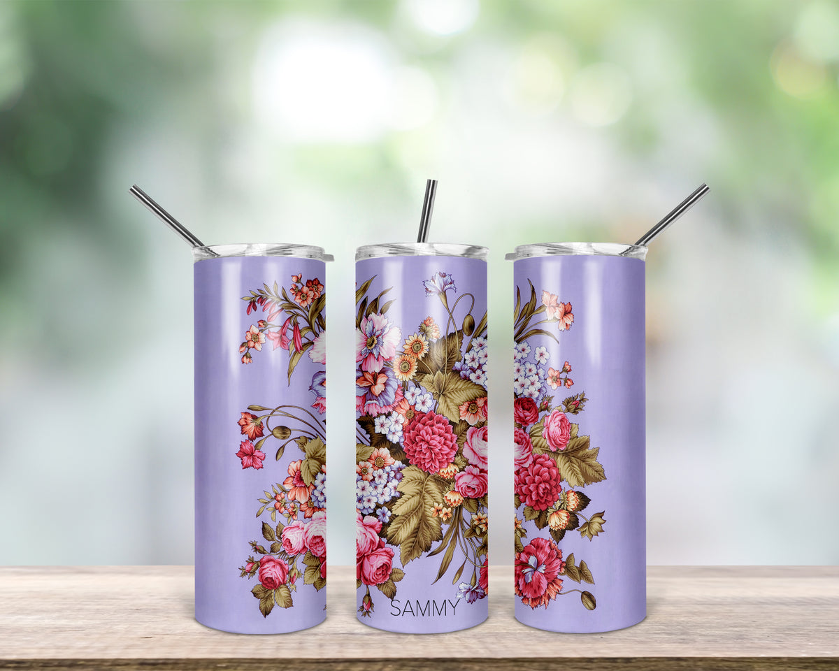 Personalised Skinny Tumbler | Floral Design with your Name
