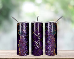 Personalised Skinny Tumbler | Gold & Purple Marble Effect with your Name