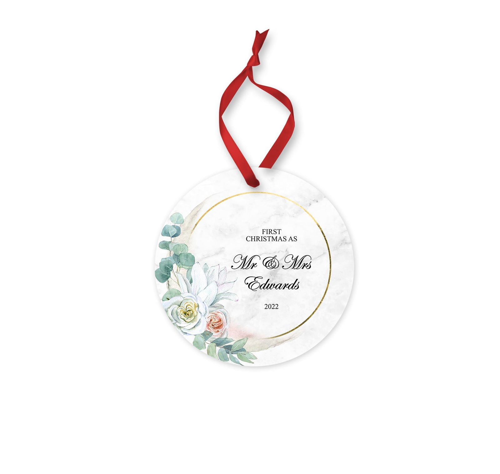 Customised Marble Christmas ornament, Custom name Christmas ornament, Custom First Christmas Married ornament, Custom Christmas ornament - Craftellery