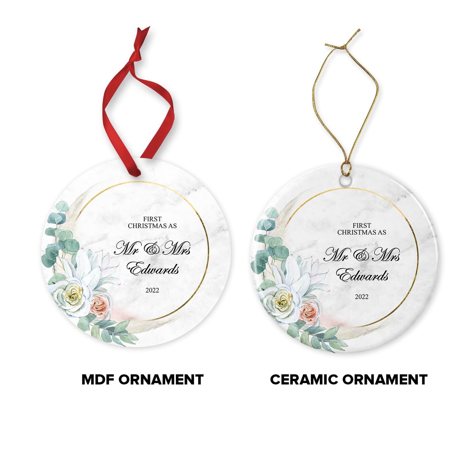 Customised Marble Christmas ornament, Custom name Christmas ornament, Custom First Christmas Married ornament, Custom Christmas ornament - Craftellery