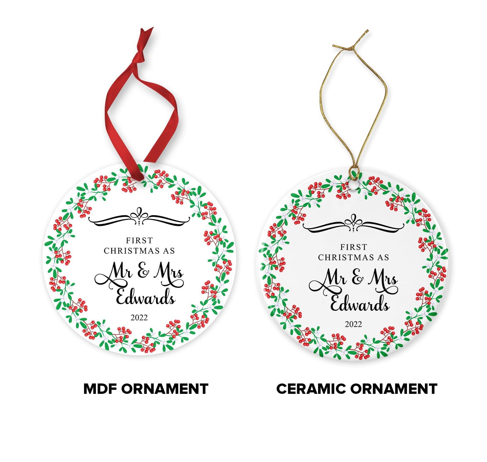First Christmas Married Ornament - Mr & Mrs Christmas Ornament - Our First Christmas Married as Mr and Mrs Ornament - Personalised Ornament - Craftellery