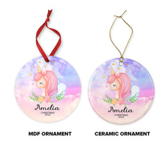 Girl's Unicorn Christmas Ornament, Unicorn Ornament, Unicorn, Christmas Ornament, Personalised Christmas Ornament, Baby's First Christmas - Craftellery