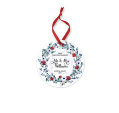 Personalised Floral Frame Design Christmas ornament, First Christmas Married ornament, Floral Frame Marble Christmas ornament, Ornaments - Craftellery