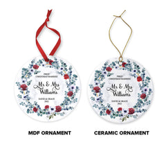 Personalised Floral Frame Design Christmas ornament, First Christmas Married ornament, Floral Frame Marble Christmas ornament, Ornaments - Craftellery