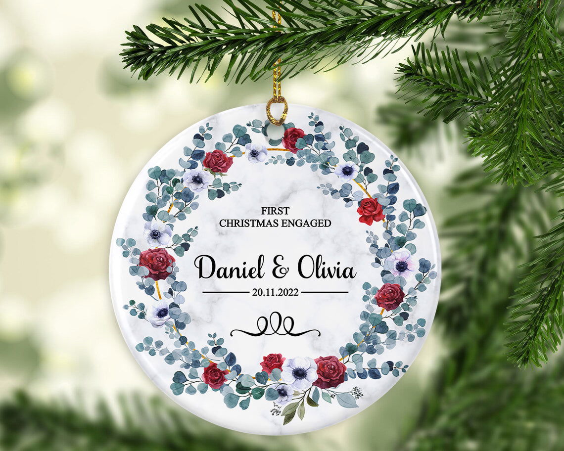 Personalised Marble Christmas ornament, First Christmas Engaged Christmas ornament, Marble Christms ornament, Customised Christmas ornament - Craftellery