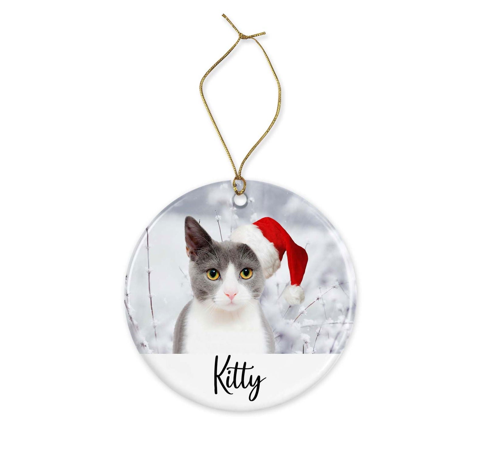 Pet with Santa Hat Christmas Ornament - Ceramic or MDF Christmas Tree ornament - Pet Photo Ornament - Cat or Dog - Christmas Pet Ornament - Craftellery