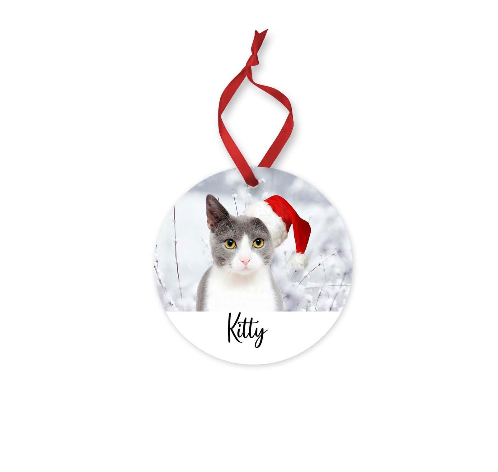 Pet with Santa Hat Christmas Ornament - Ceramic or MDF Christmas Tree ornament - Pet Photo Ornament - Cat or Dog - Christmas Pet Ornament - Craftellery