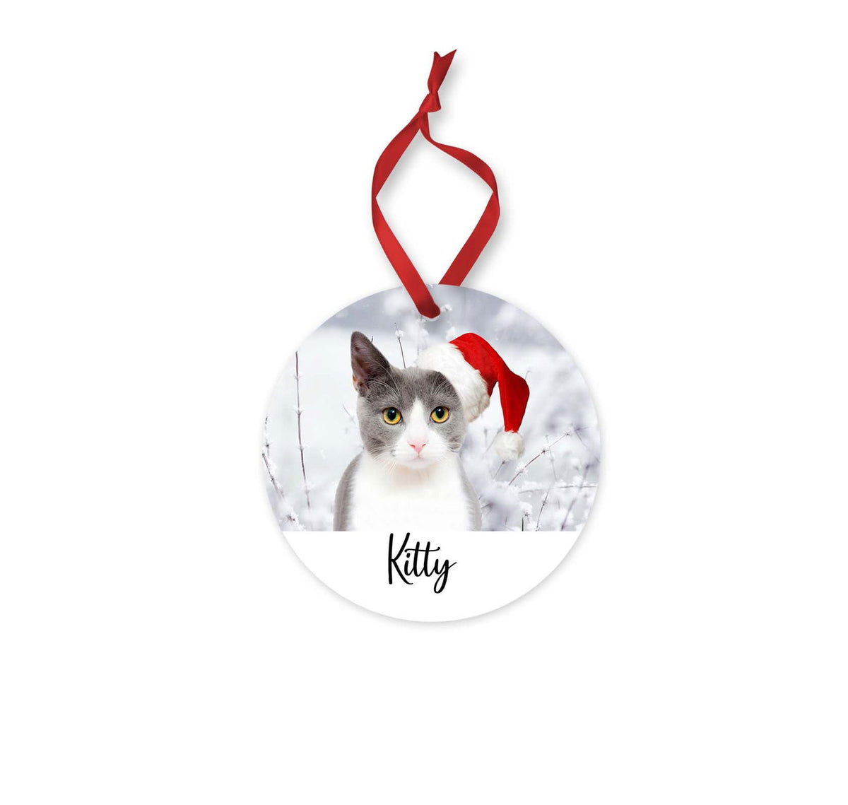 Pet with Santa Hat Christmas Ornament - Ceramic or MDF Christmas Tree ornament - Pet Photo Ornament - Cat or Dog - Christmas Pet Ornament - Craftellery