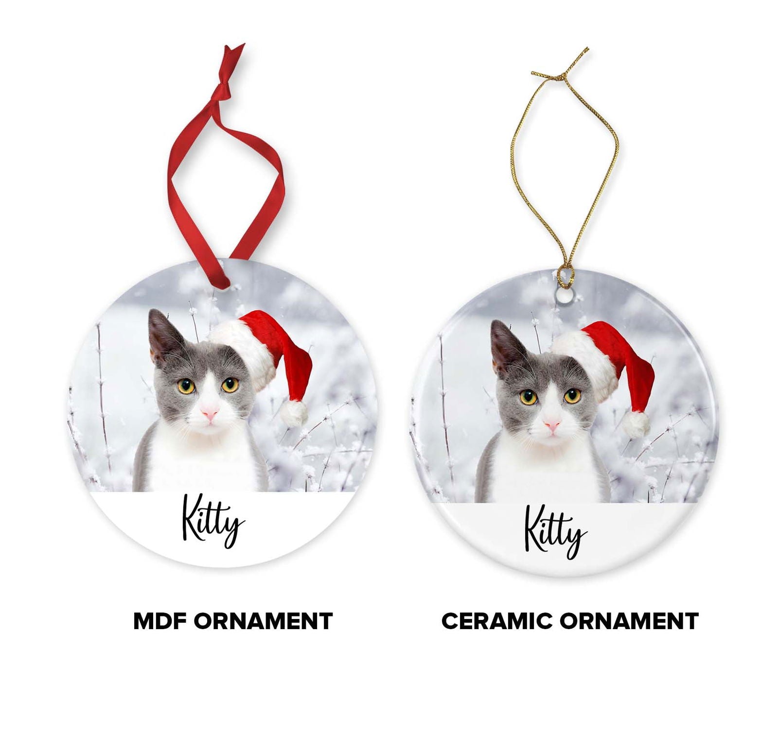Pet with Santa Hat Christmas Ornament - Ceramic or MDF Christmas Tree ornament - Pet Photo Ornament - Cat or Dog - Christmas Pet Ornament - Craftellery
