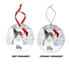 Pet with Santa Hat Christmas Ornament - Ceramic or MDF Christmas Tree ornament - Pet Photo Ornament - Cat or Dog - Christmas Pet Ornament - Craftellery