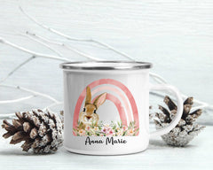 Personalised Enamel Mug | Customised with Your Name | Bunny Rabbit Design