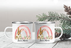Personalised Enamel Mug | Customised with Your Name | Bunny Rabbit Design
