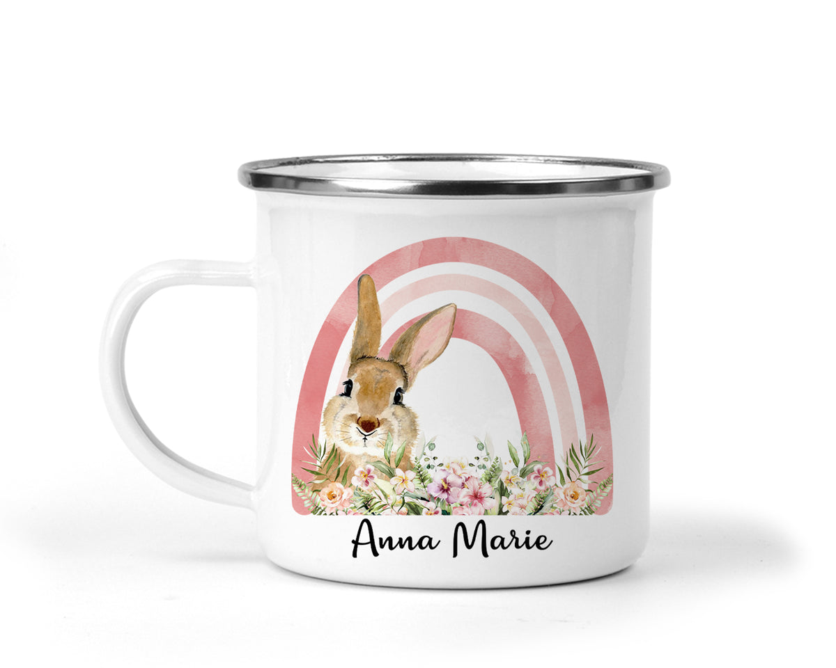 Personalised Enamel Mug | Customised with Your Name | Bunny Rabbit Design