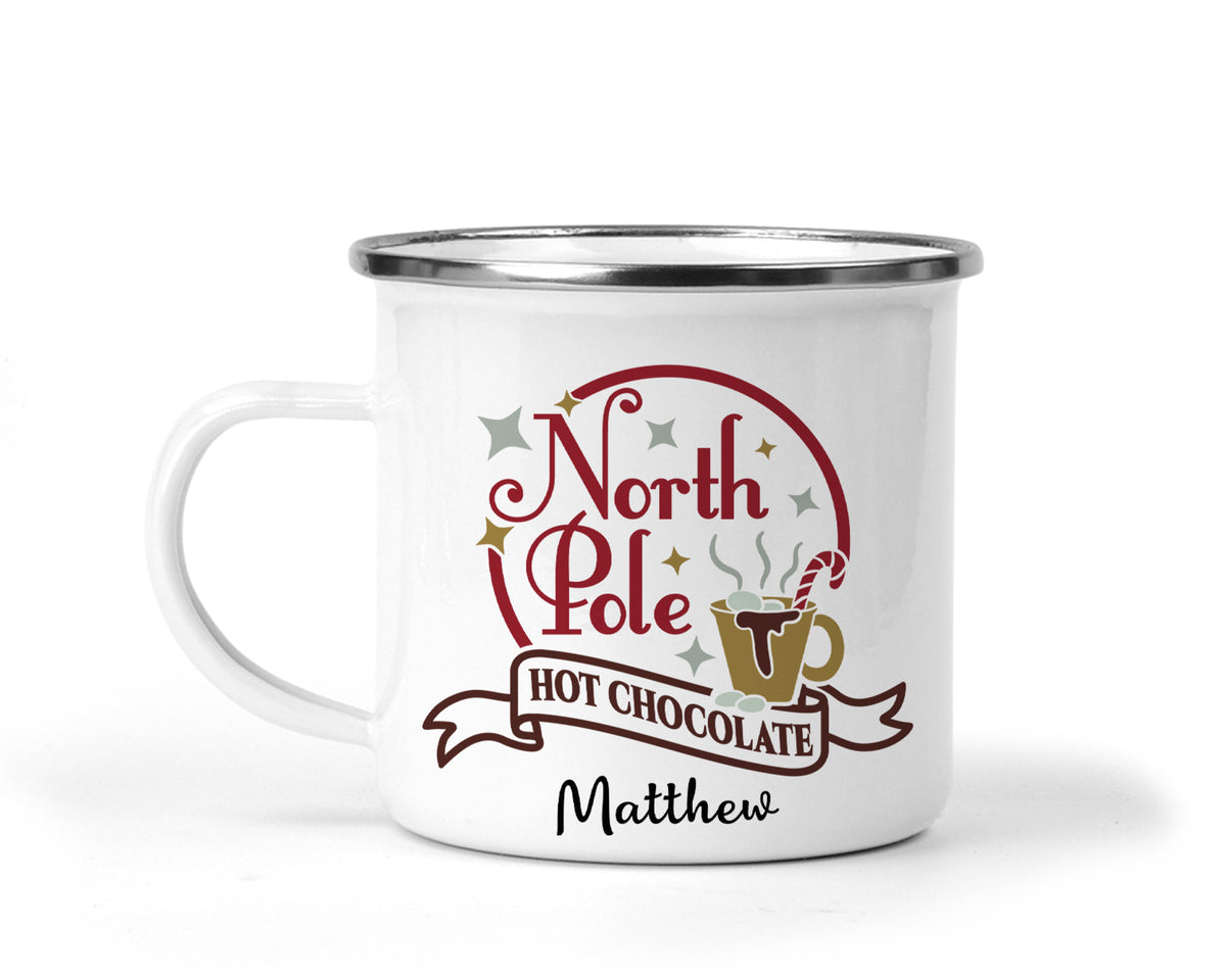 Personalised Enamel Mug | Customised with Your Name | North Pole Christmas Theme