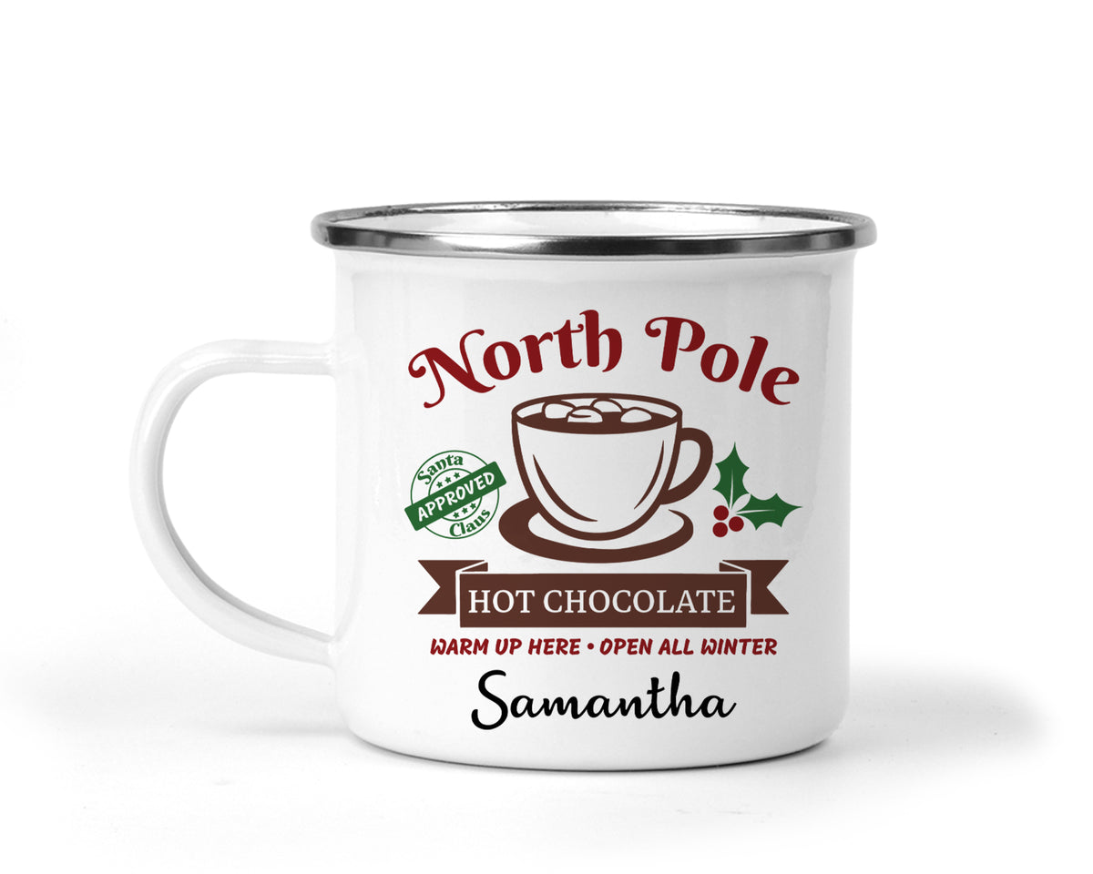 Personalised Enamel Mug | Customised with Your Name | North Pole Design Christmas Theme